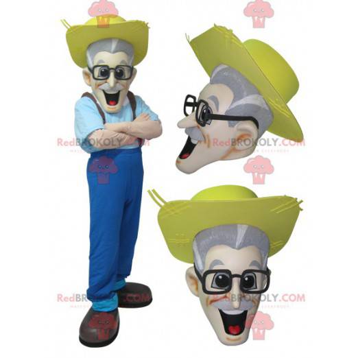 Mustached farmer mascot with a straw hat - Redbrokoly.com