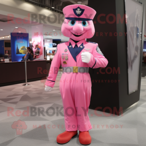 Pink Air Force Soldier mascot costume character dressed with a A-Line Dress and Tie pins