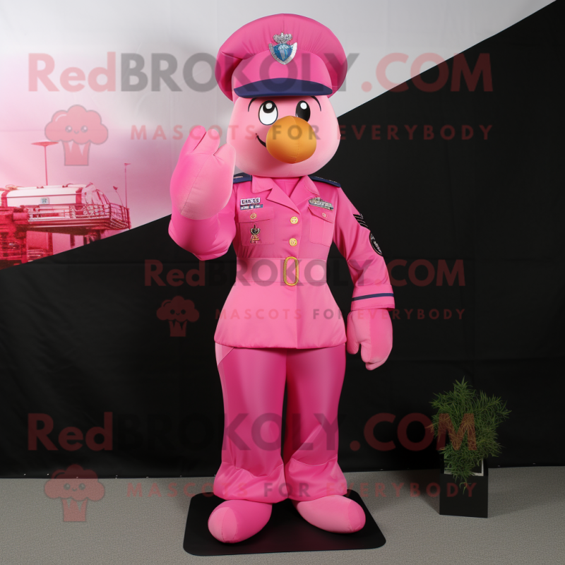 Pink Air Force Soldier mascot costume character dressed with a A-Line Dress and Tie pins