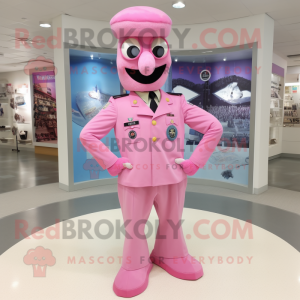 Pink Air Force Soldier mascot costume character dressed with a A-Line Dress and Tie pins