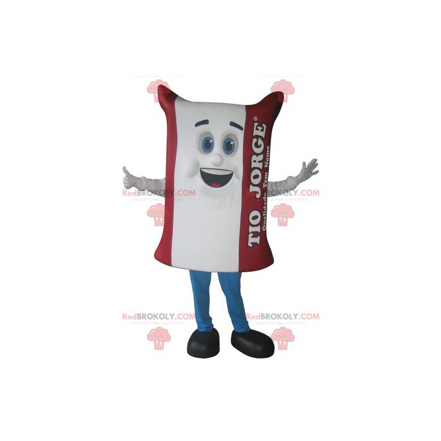 Mascotte de sac de riz blanc et rouge géant - Redbrokoly.com