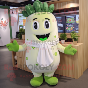 Cream Cucumber mascot costume character dressed with a Romper and Hair clips