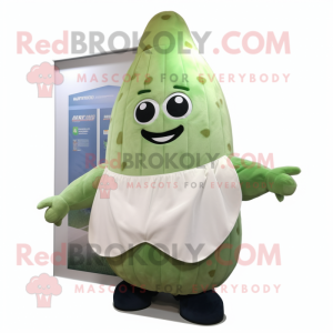 Cream Cucumber mascot costume character dressed with a Romper and Hair clips