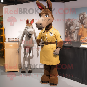 Rust Donkey mascot costume character dressed with a Sheath Dress and Brooches