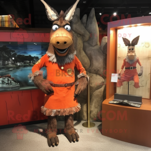 Rust Donkey mascot costume character dressed with a Sheath Dress and Brooches