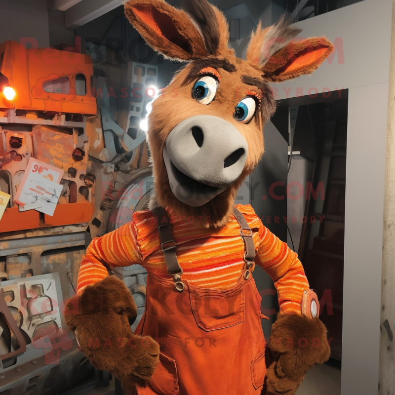 Rust Donkey mascot costume character dressed with a Sheath Dress and Brooches