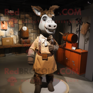 Rust Donkey mascot costume character dressed with a Sheath Dress and Brooches