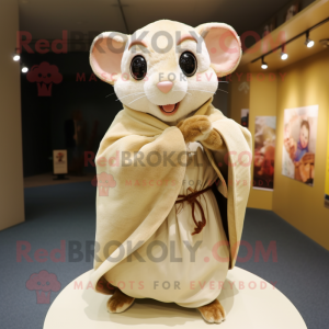 Beige Dormouse mascot costume character dressed with a Cover-up and Shawls