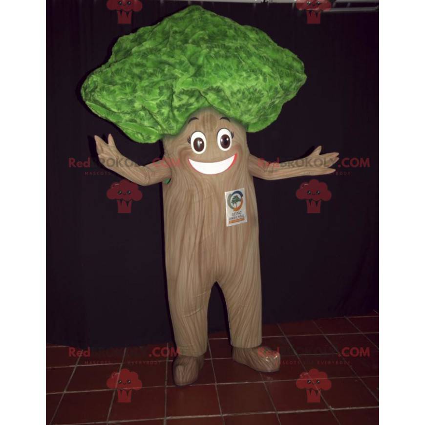 Mascotte d'arbre vert et marron géant et jovial - Redbrokoly.com