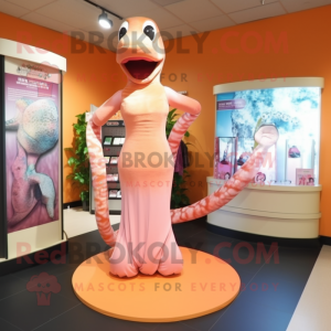 Peach Titanoboa mascot costume character dressed with a Dress and Keychains