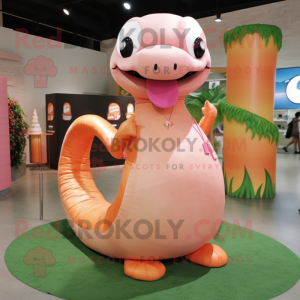 Peach Titanoboa mascot costume character dressed with a Dress and Keychains