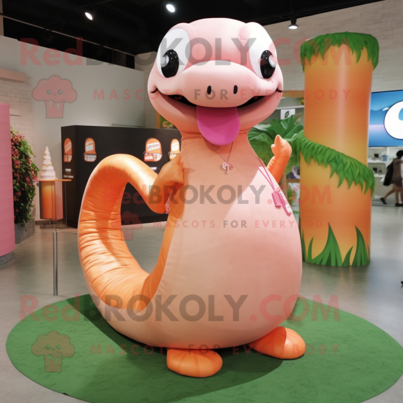 Peach Titanoboa mascot costume character dressed with a Dress and Keychains