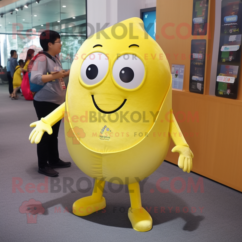 Lemon Yellow Ray mascot costume character dressed with a Jeans and Watches