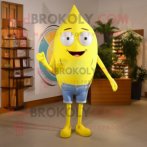 Lemon Yellow Ray mascot costume character dressed with a Jeans and Watches