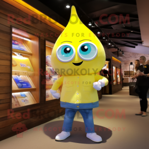 Lemon Yellow Ray mascot costume character dressed with a Jeans and Watches