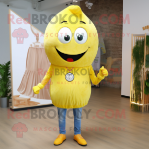 Lemon Yellow Ray mascot costume character dressed with a Jeans and Watches