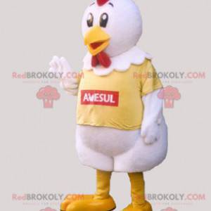 Mascota de gallina gallo gigante blanco amarillo y rojo -