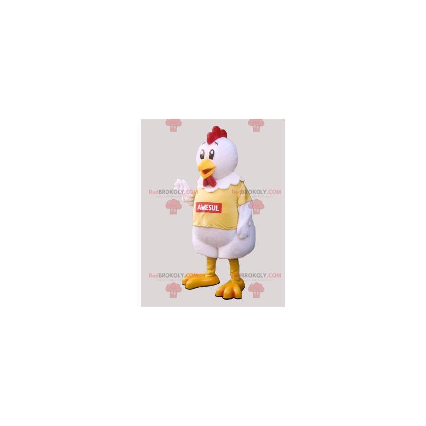 Mascotte de poule de coq géant blanc jaune et rouge -