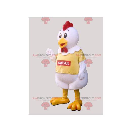 Mascotte de poule de coq géant blanc jaune et rouge -