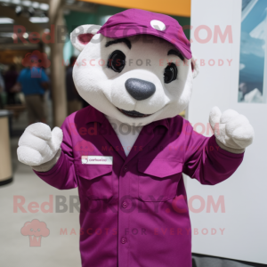 Magenta Ferret mascot costume character dressed with a Poplin Shirt and Gloves