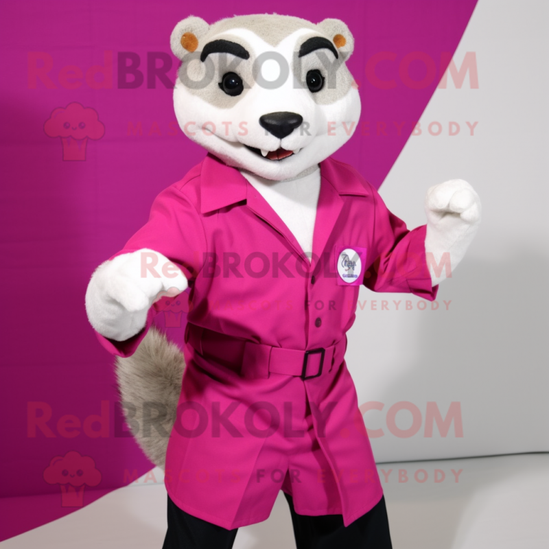 Magenta Ferret mascot costume character dressed with a Poplin Shirt and Gloves