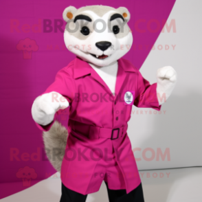 Magenta Ferret mascot costume character dressed with a Poplin Shirt and Gloves