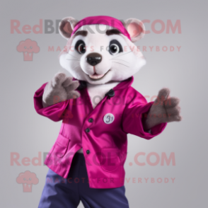 Magenta Ferret mascot costume character dressed with a Poplin Shirt and Gloves