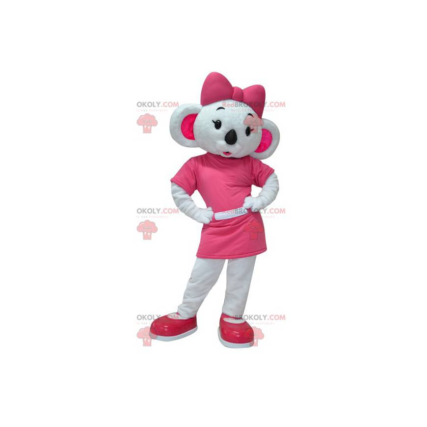 Zeer vrouwelijke witte en roze koala-mascotte - Redbrokoly.com