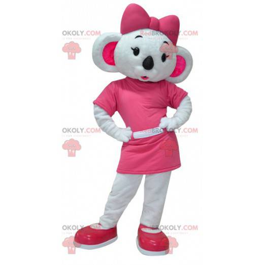 Mascotte koala bianco e rosa molto femminile - Redbrokoly.com