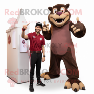 Brown Vampire mascot costume character dressed with a Polo Shirt and Watches