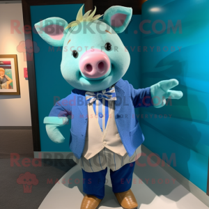 Cyan Pig mascotte kostuum...