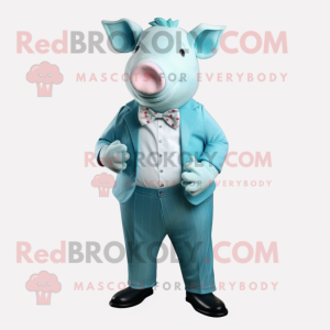 Cyan Pig mascotte kostuum...