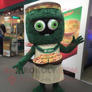 Forest Green Tacos mascot costume character dressed with a Shift Dress and Bracelets