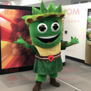 Forest Green Tacos mascot costume character dressed with a Shift Dress and Bracelets