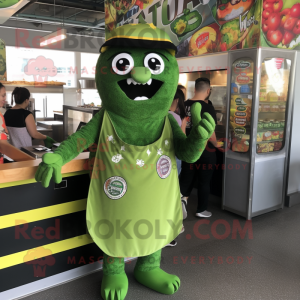 Forest Green Tacos mascot costume character dressed with a Shift Dress and Bracelets