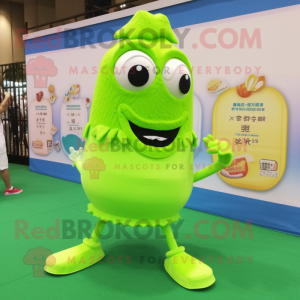 Lime Green Fried Rice mascot costume character dressed with a One-Piece Swimsuit and Shoe laces