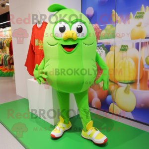 Lime Green Fried Rice mascot costume character dressed with a One-Piece Swimsuit and Shoe laces