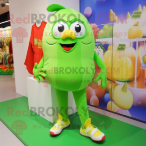 Lime Green Fried Rice mascot costume character dressed with a One-Piece Swimsuit and Shoe laces