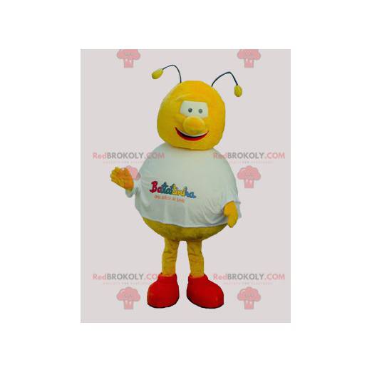 Mascota de abeja amarilla y roja redonda y divertida -
