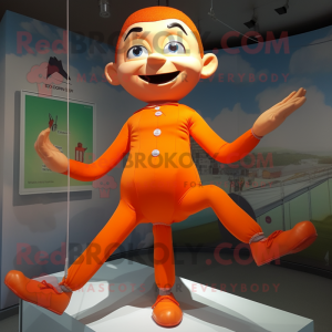 Orange Trapeze Artist mascot costume character dressed with a Romper and Shoe clips