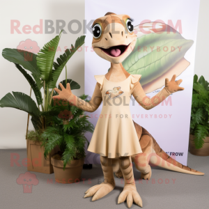 Tan Dimorphodon mascot costume character dressed with a Wrap Dress and Anklets