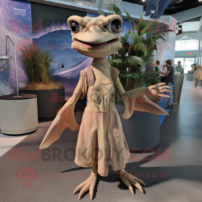 Tan Dimorphodon mascot costume character dressed with a Wrap Dress and Anklets