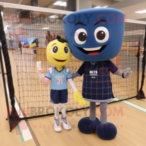 Navy Volleyball Net mascot costume character dressed with a Boyfriend Jeans and Clutch bags