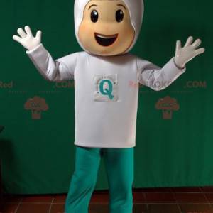 Boy mascot dressed in white and green. Futuristic mascot -