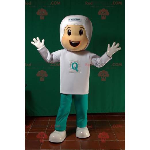 Boy mascot dressed in white and green. Futuristic mascot -