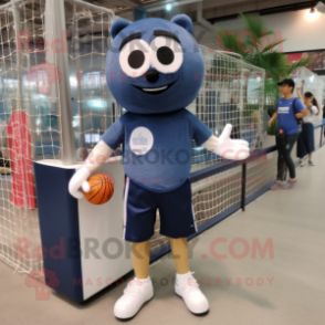 Navy Volleyball Net mascot costume character dressed with a Boyfriend Jeans and Clutch bags