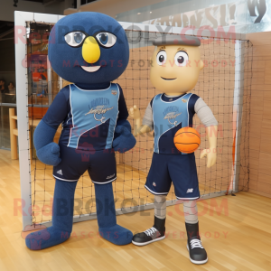 Navy Volleyball Net mascot costume character dressed with a Boyfriend Jeans and Clutch bags
