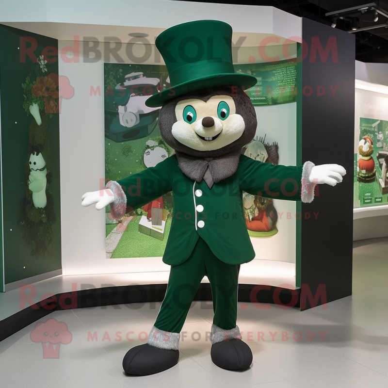 Forest Green Contortionist mascot costume character dressed with a Jacket and Hat pins Forest Green Contortionist mascot costume character dressed with a Jacket and Hat pins