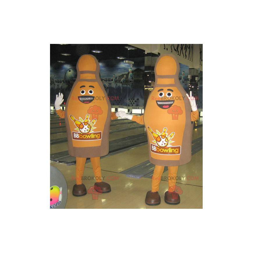 2 brown and smiling bowling pins mascots - Redbrokoly.com