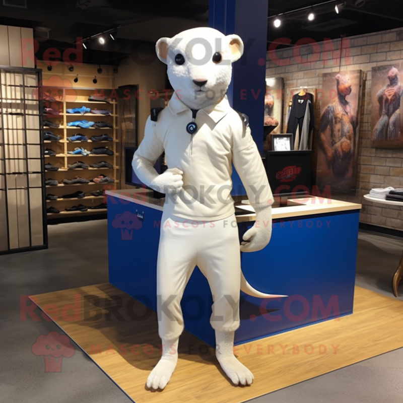 White Mongoose mascot costume character dressed with a Rash Guard and Shoe laces